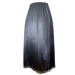 Vintage Deena Black Silky Nylon Half Slip with Lace Trim Small Elastic Waist